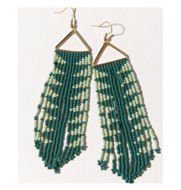Teal with Mint Arrow Fringe on Triangle Earring