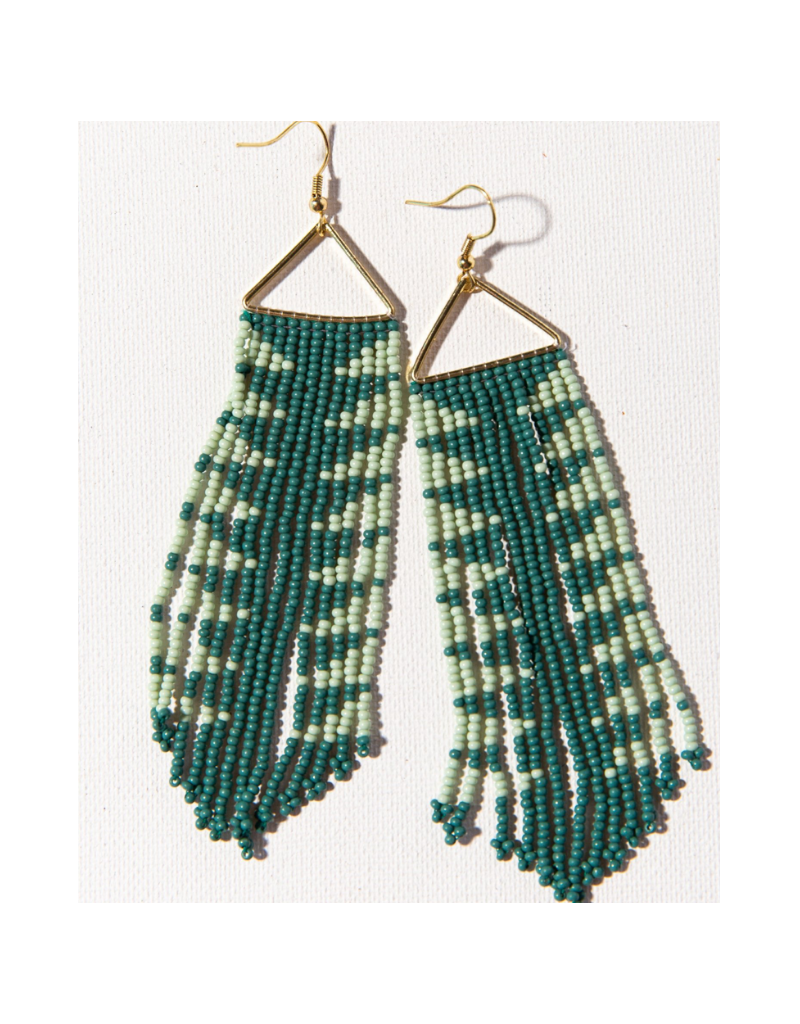 Teal with Mint Arrow Fringe on Triangle Earring