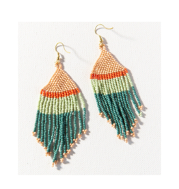 Teal, Pink and Mint with Coral Stripe Fringe Earring