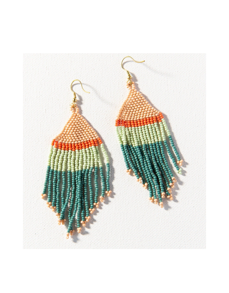 Teal, Pink and Mint with Coral Stripe Fringe Earring