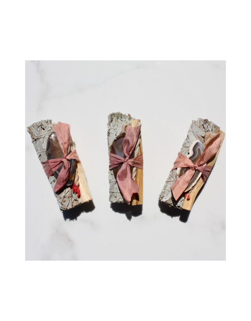 White Sage + Agate Smudge Stick - Rose