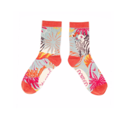 Ladies Ankle Socks Floral Zebra
