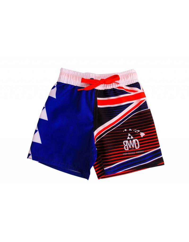 Big Wave Dave BWD Hawaiian Flag Toddler Boardshorts Red,White, Blue