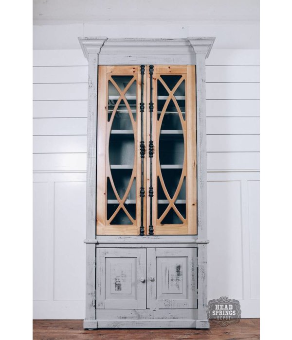 Farmhouse Tall Vitrine With Glass Doors Nero Gray With Lite Doors