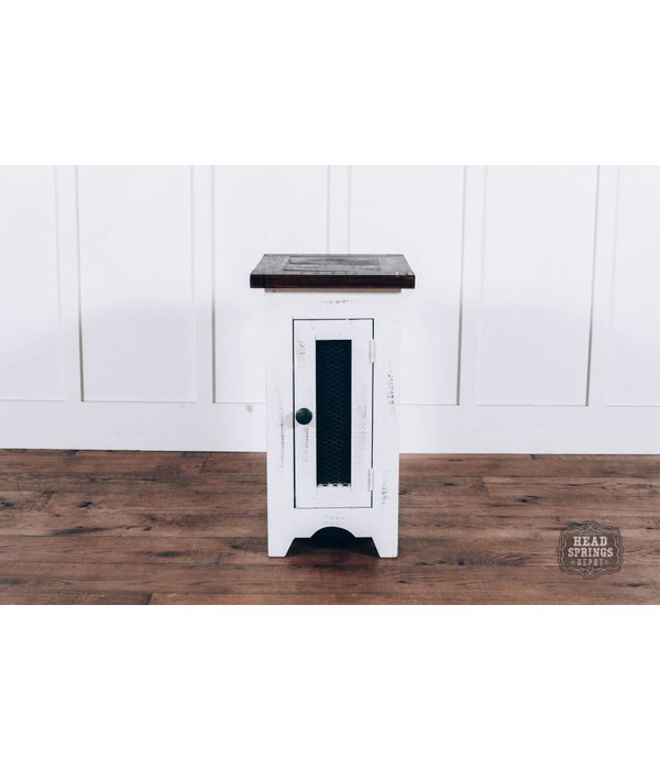 Farmhouse Barndoor Mesh Side Table Nero White With Rodeo Top