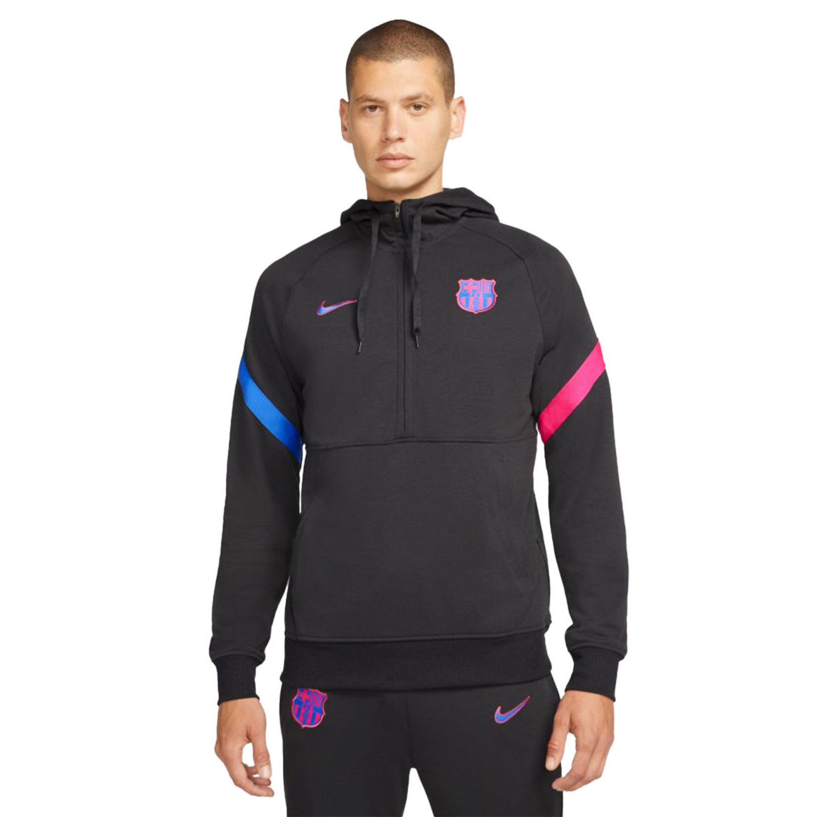 NIKE FC BARCELONA 21/22 HALF-ZIP HOODIE (BLACK)