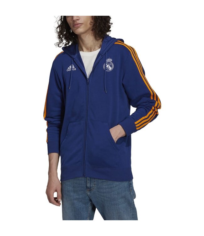 Adidas Real Madrid 21/22 3-Stripes Full-Zip Hoodie (Blue)