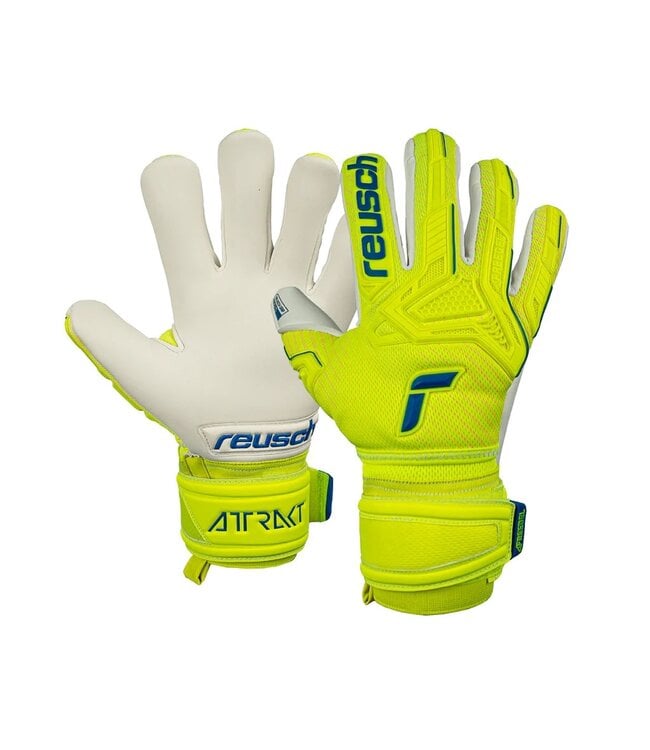 REUSCH Attrakt Freegel Gold Finger Support Jr Glove (Neon/Navy)