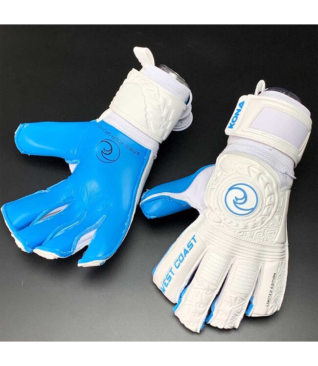 West Coast Kona Pure Cyan Goalkeeper Gloves (White/Aqua)
