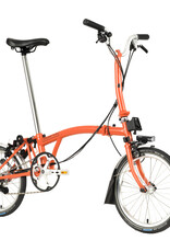 Brompton Brompton - Bike - C Line 6-speed, Mid-rise HB, Battery Lighting, Ext SP, Brooks Swallow Saddle (Brown), Planet Bike Duracork Grips, Fire Coral