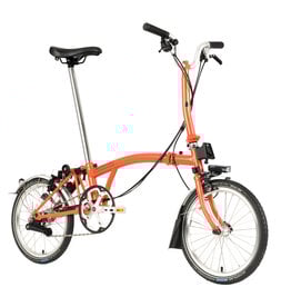 Brompton Brompton - Bike - C Line 6-speed, Mid-rise HB, Battery Lighting, Ext SP, Brooks Swallow Saddle (Brown), Planet Bike Duracork Grips, Fire Coral