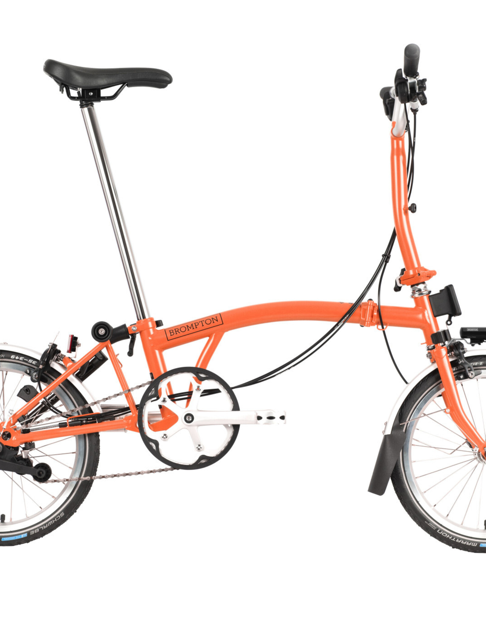 Brompton Brompton - Bike - C Line Explore 6-speed, Mid-rise HB, Battery Lighting, Extended Seatpost, Brooks Swallow Saddle (Brown), Planet Bike Duracork Grips, Fire Coral