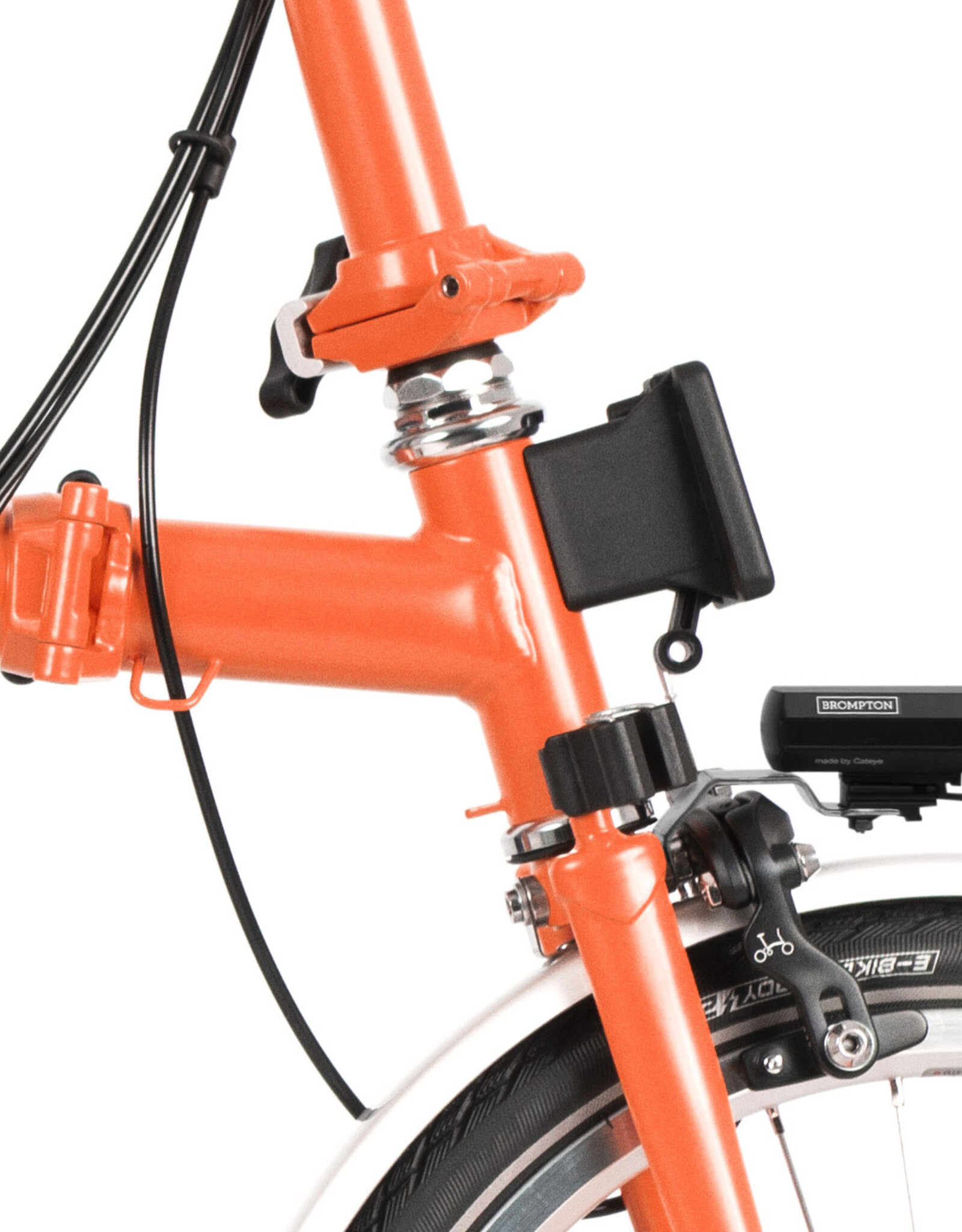 Brompton Brompton - Bike - C Line 6-speed, Mid-rise HB, Battery Lighting, Ext SP, Brooks Swallow Saddle (Brown), Planet Bike Duracork Grips, Fire Coral