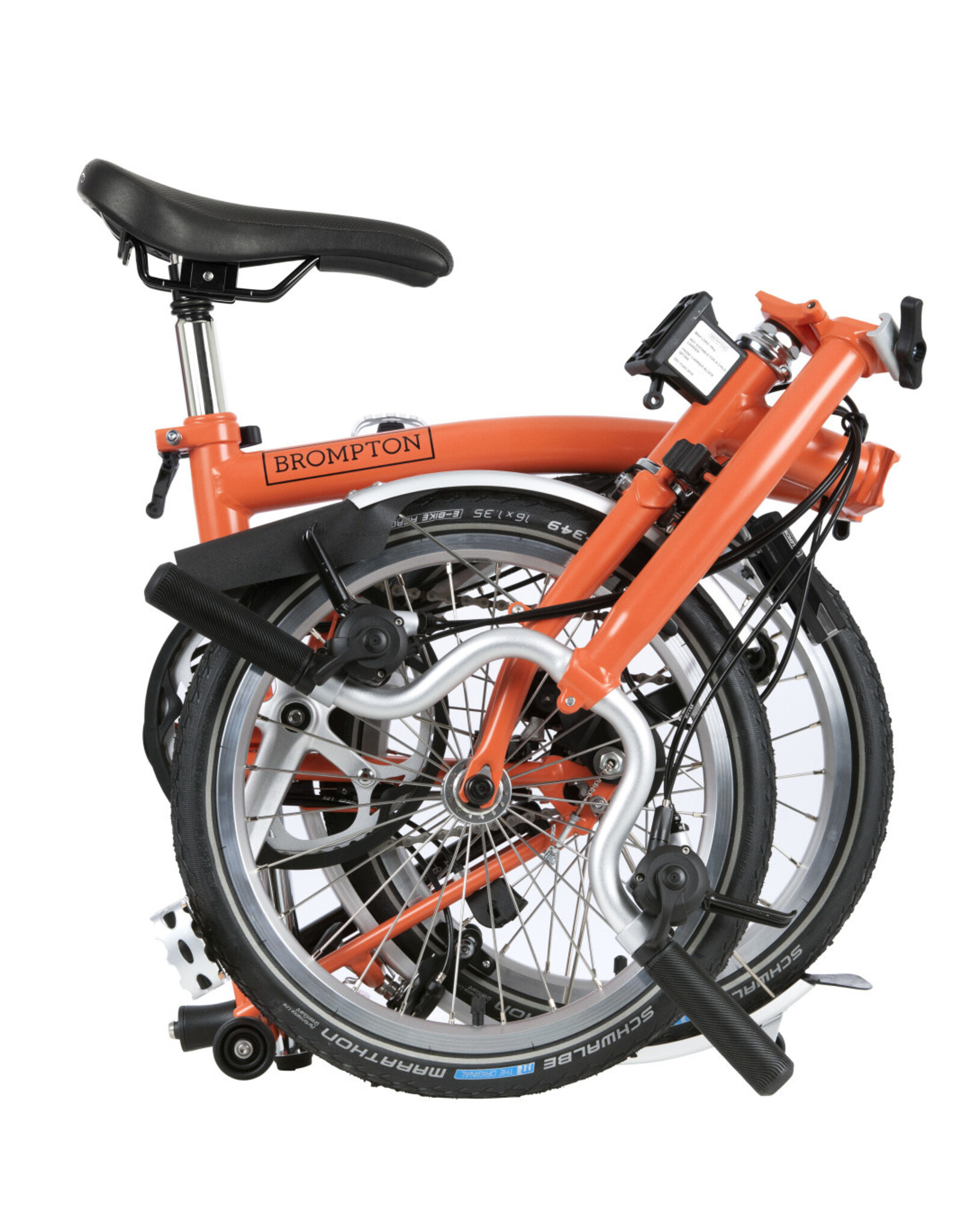 Brompton Brompton - Bike - C Line 6-speed, Mid-rise HB, Battery Lighting, Ext SP, Brooks Swallow Saddle (Brown), Planet Bike Duracork Grips, Fire Coral