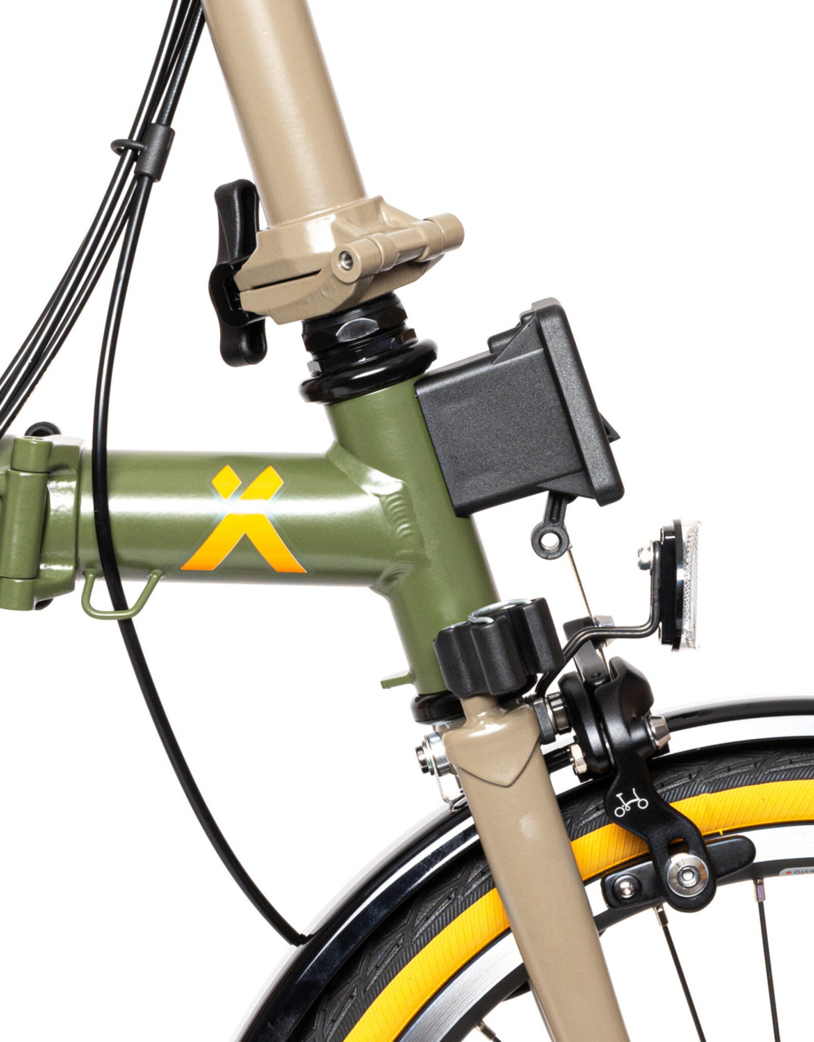 Brompton Brompton X - Bear Grylls C line Explore, M handlebar, Brooks C17 Black, Ergon GE1 Evo Slim Deep Moss, Eazy Wheels