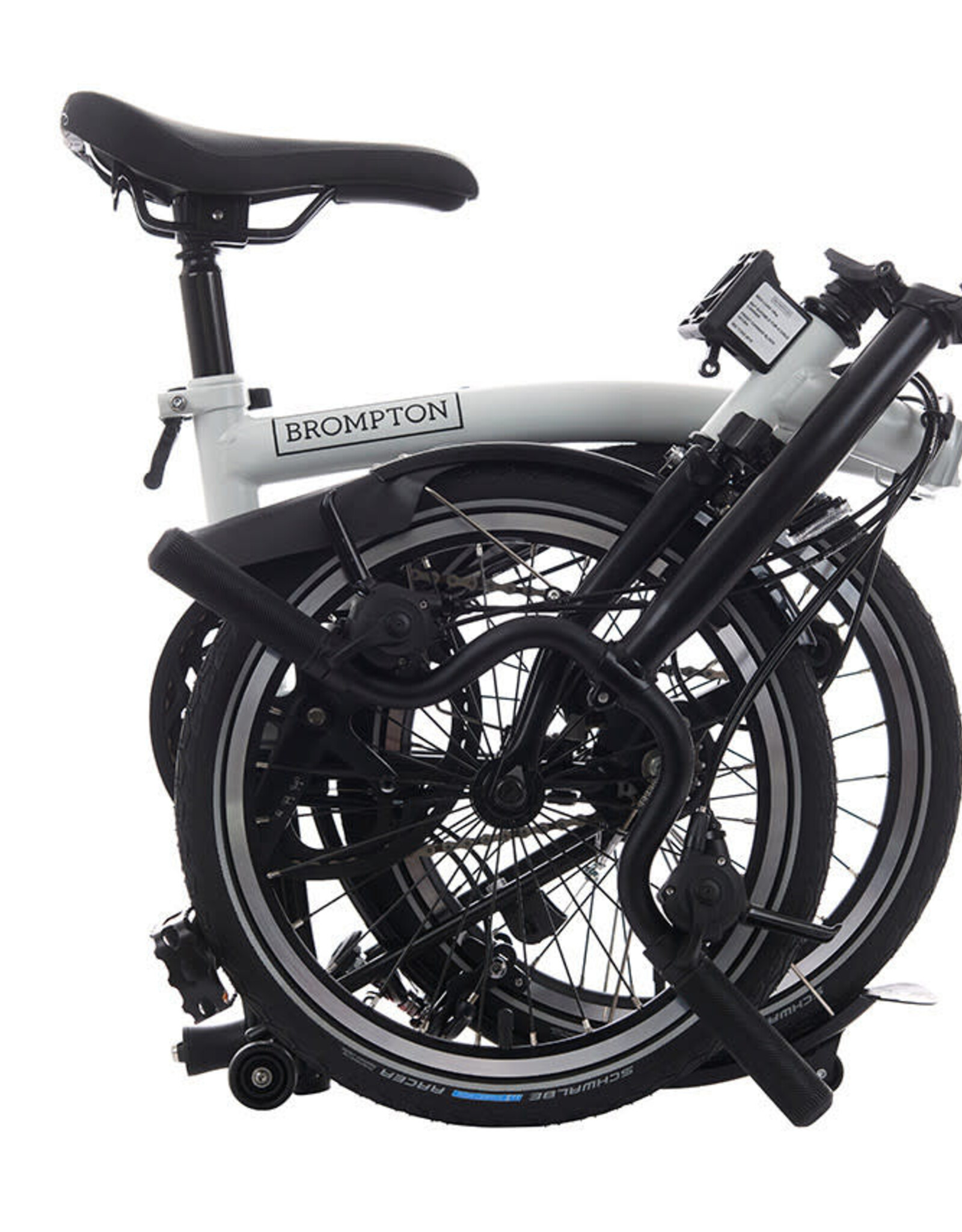 Brompton Brompton - Bike - C Line Explore, Papyrus White, Black Edition, Mid-rise handlebar, Extended Seatpost, Brompton Saddle