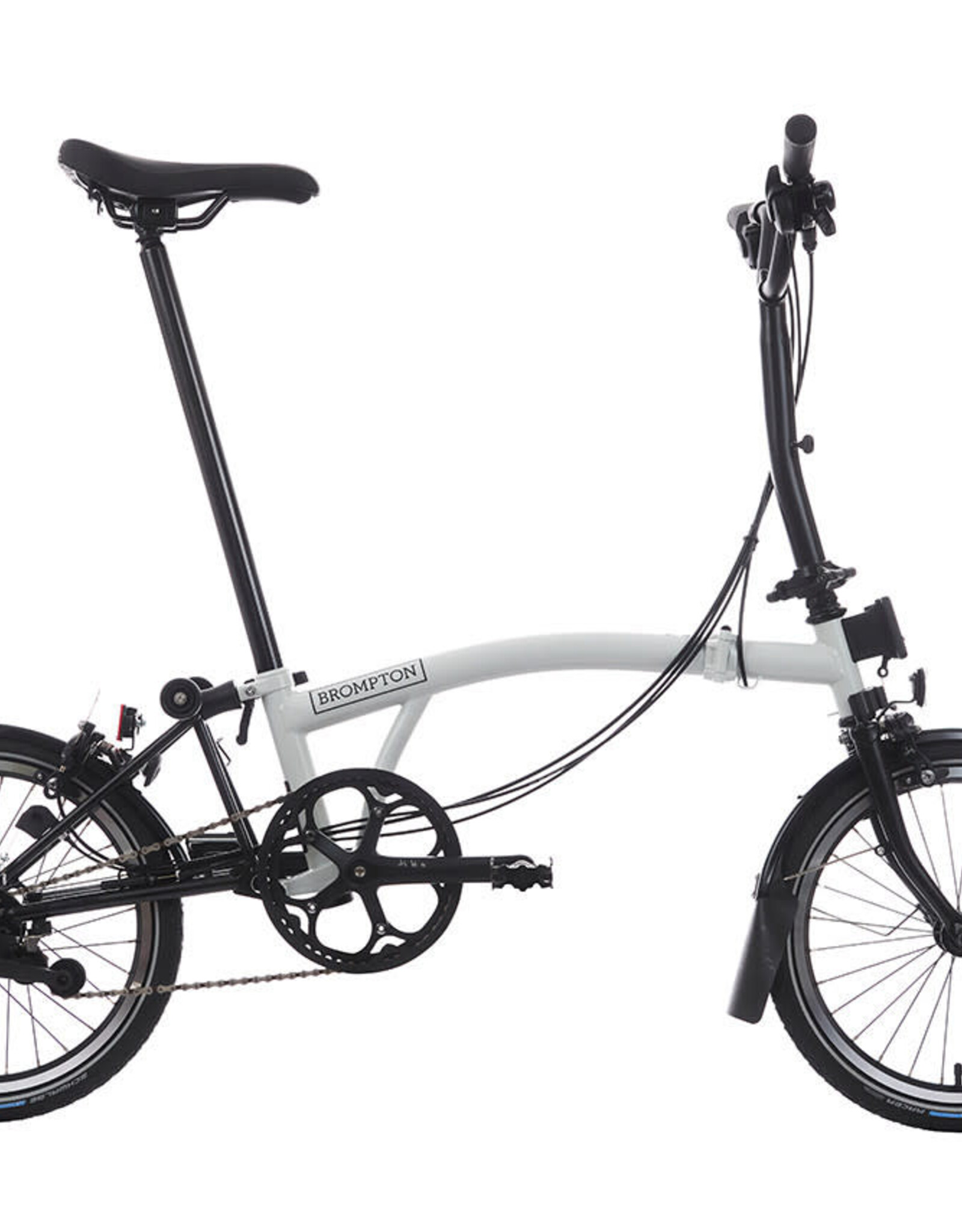 Brompton Brompton - Bike - C Line Explore, Papyrus White, Black Edition, Mid-rise handlebar, Extended Seatpost, Brompton Saddle