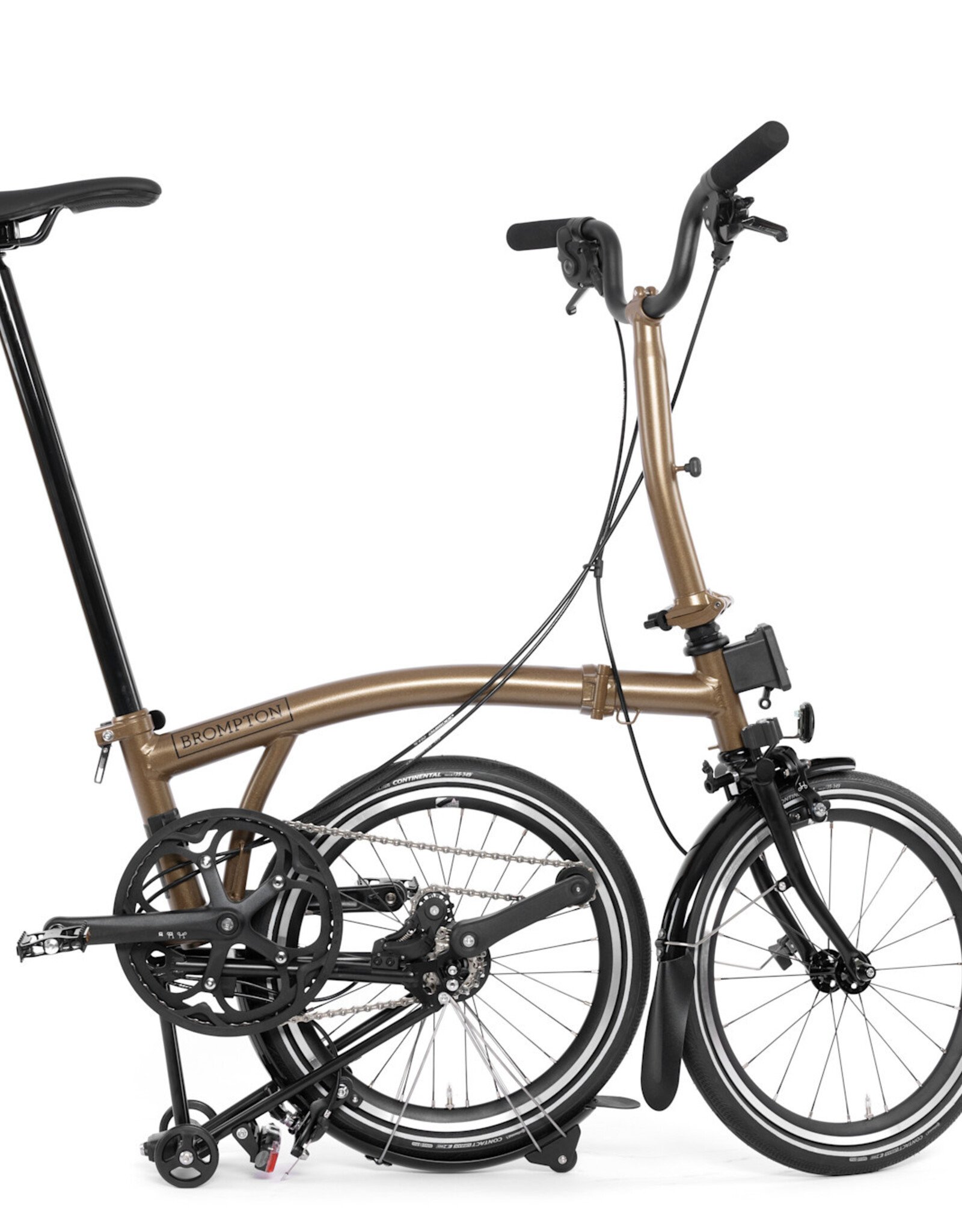 Brompton Brompton - Bike - P line 12 Spd, Mid-rise HB, Extended SP, Brompton Superlight Saddle, Bronze Sky Metallic