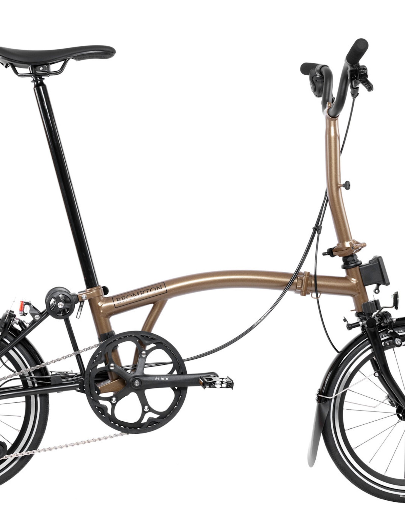 Brompton Brompton - Bike - P line 12 Spd, Mid-rise HB, Extended SP, Brompton Superlight Saddle, Bronze Sky Metallic