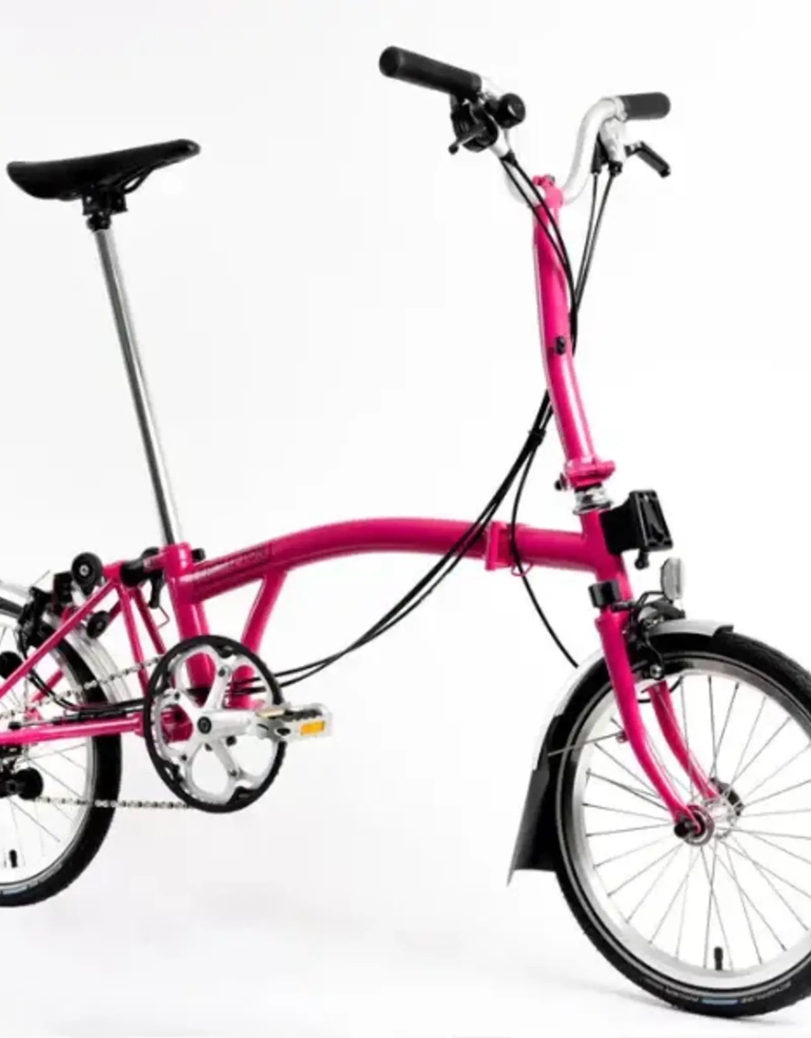 Brompton Brompton - Bike - C line 6 Spd, Mid-rise, Std Seatpost, Brooks C17, Hot Pink w/Chrome parts