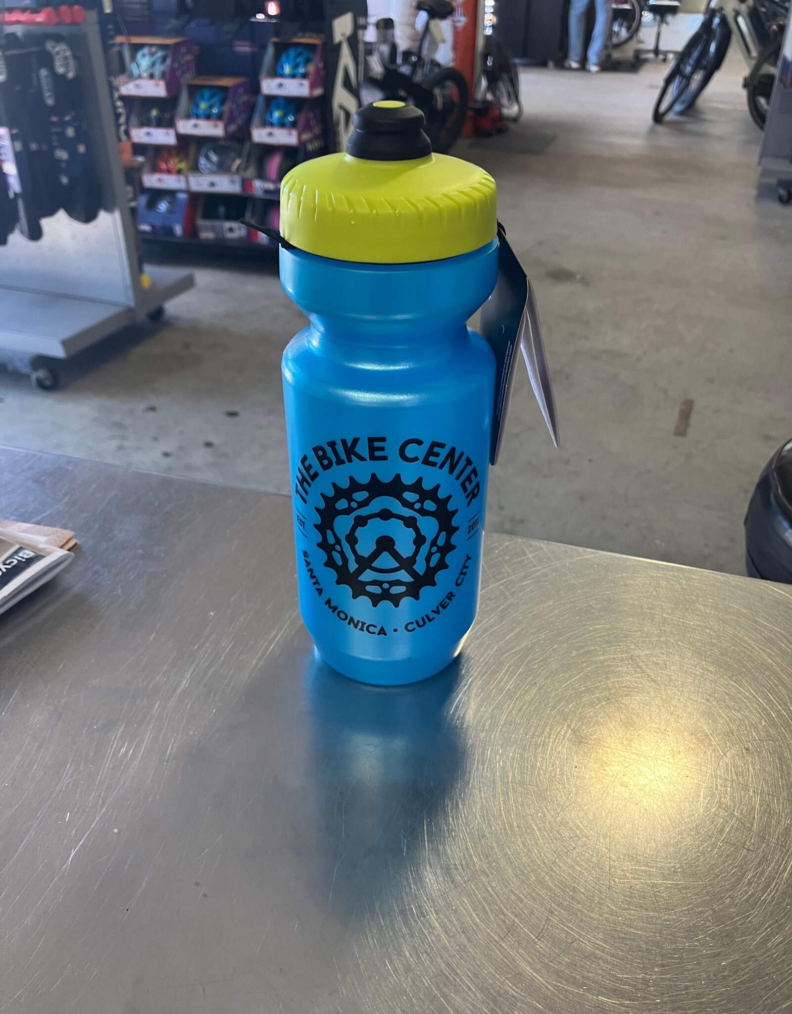 Bike Center Water Bottle, Blue w/Yellow top