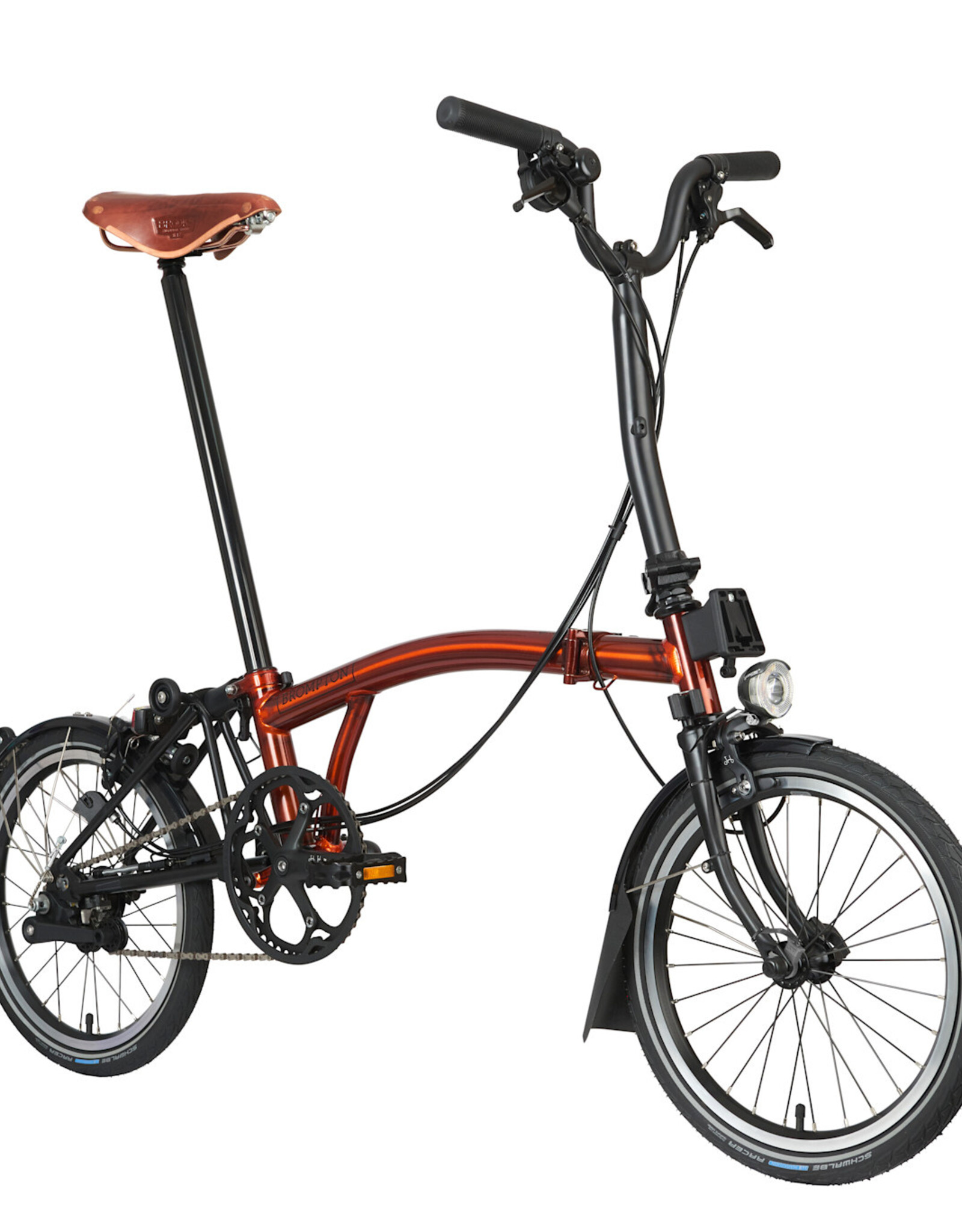 Brompton Brompton - Bike - C Line 6-speed Explore, Mid-rise HB, Std Seatpost, Brooks B17 Special Brown, Dynamo lighting, Flame Lacquer finish