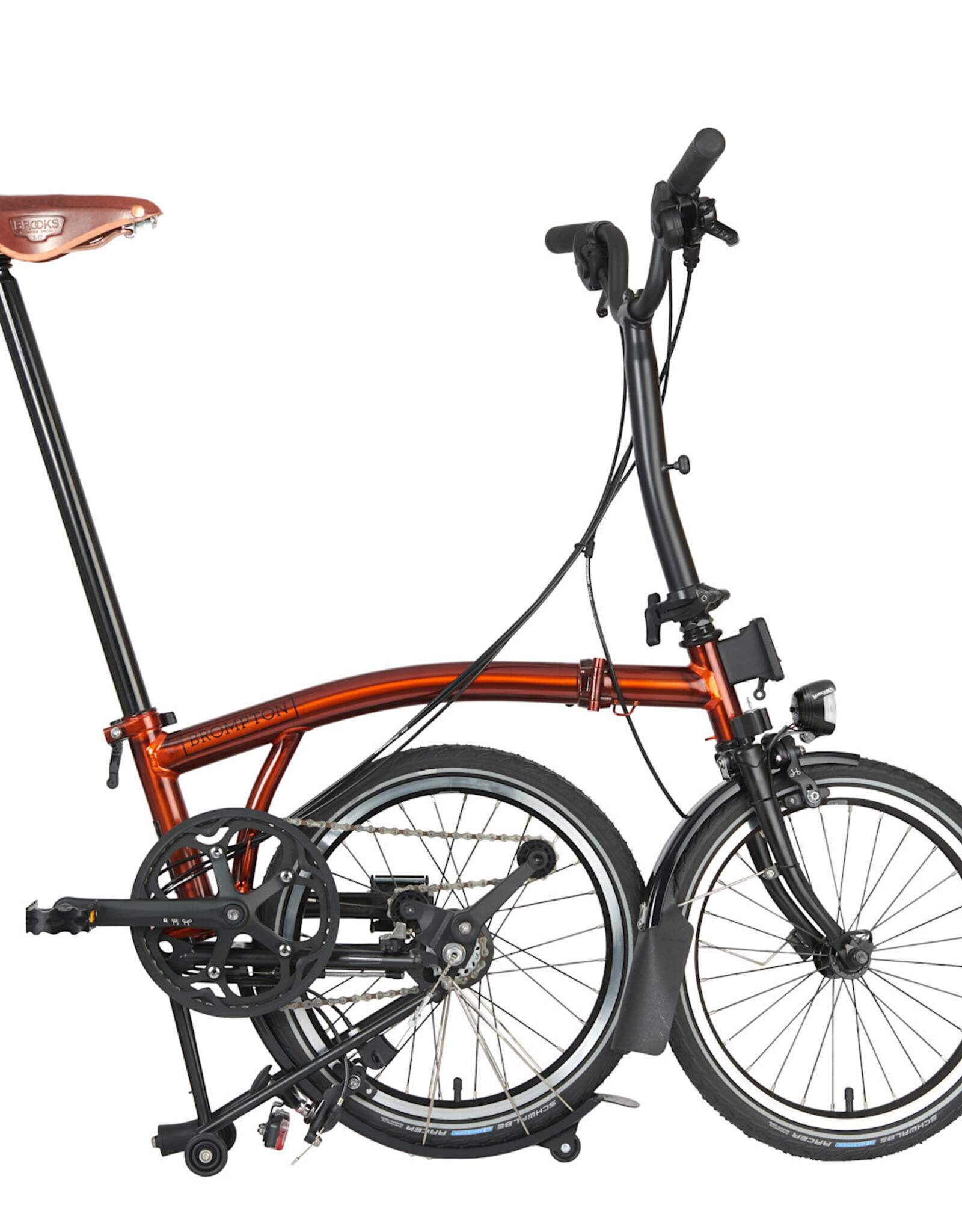 Brompton Brompton - Bike - C Line 6-speed, Mid-rise HB, Std SP, Brooks B17 Special Brown, Dynamo lighting, Flame Lacquer