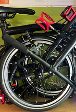 Brompton Brompton - Bike - P Line Urban S4L-X, TiBK, S Handlebar, Std SP, (Red) Forged Carrier Block & Superlight QR Pedals, Midnight Black Metallic
