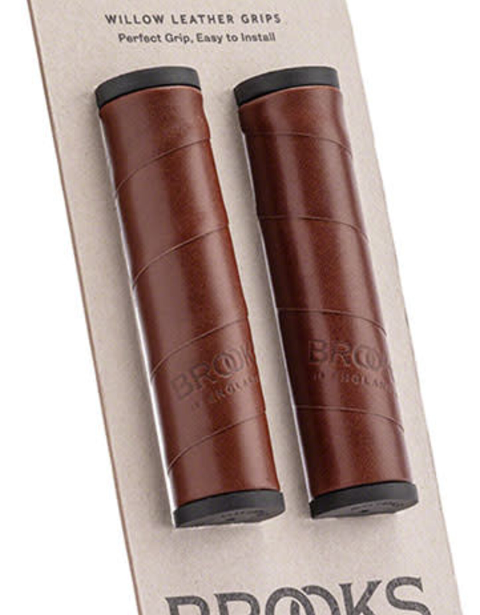 Brooks Brooks Willow Leather Grips, Antique Brown, 130/130mm