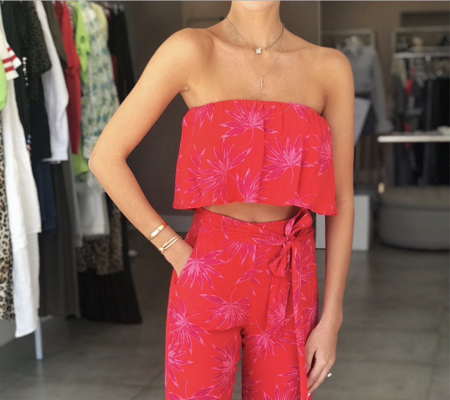 red flowy crop top