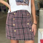 Harper Plaid Tweed Skirt With Gold Buttons