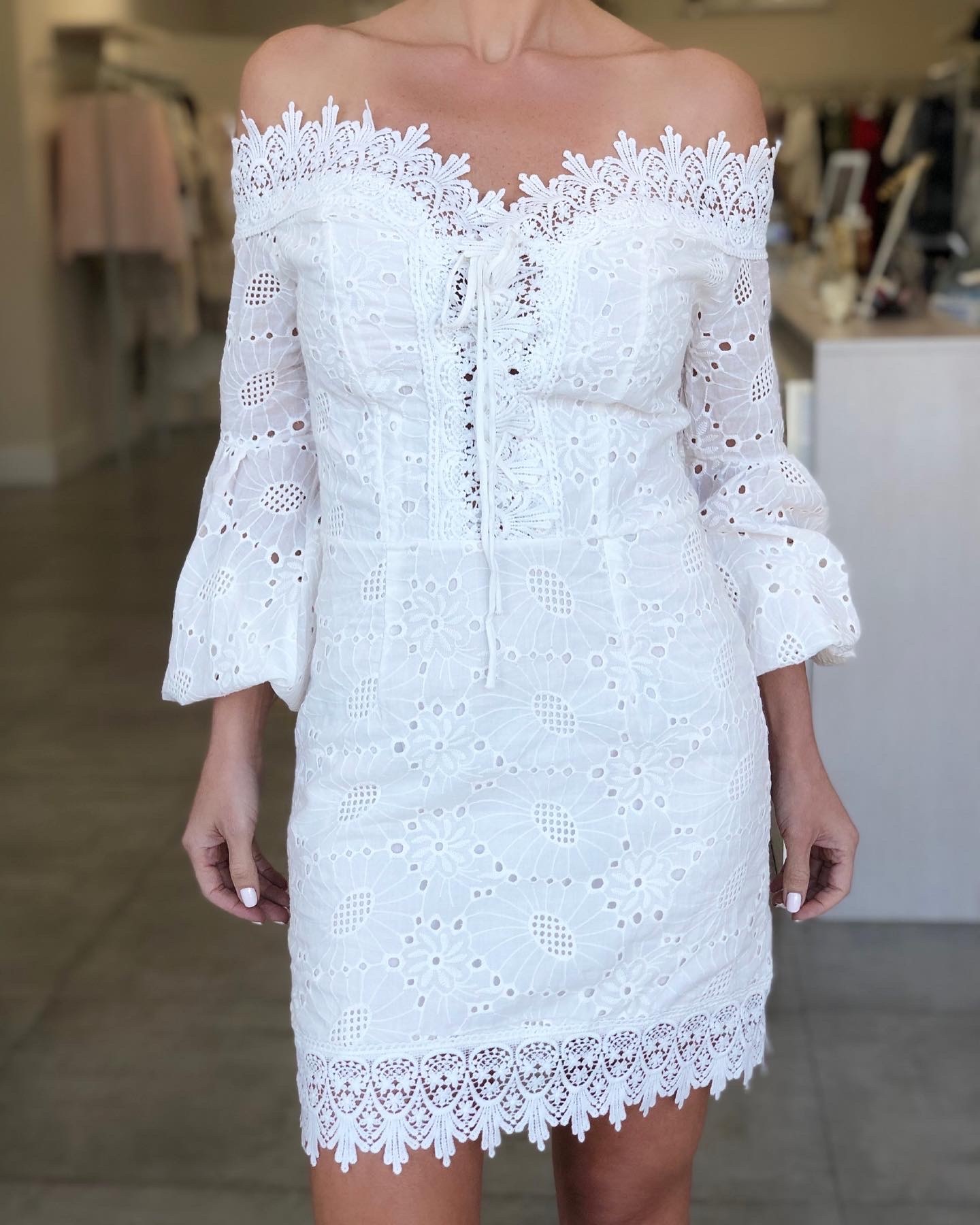 off the shoulder eyelet dress