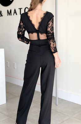 Morgan Jumpsuit with Floral Mesh Sleeve