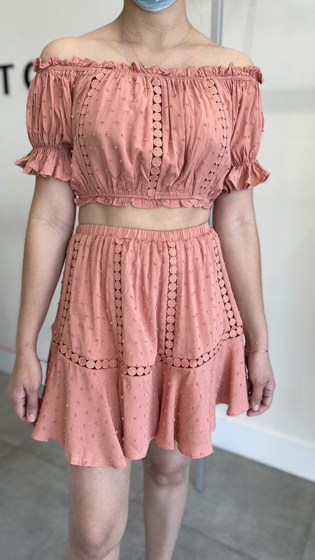 Adna Lace Trim Crop Top and Skirt Set ( 2 pieces)