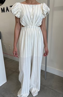 Tracy Linen Stripe Open Back Jumpsuit