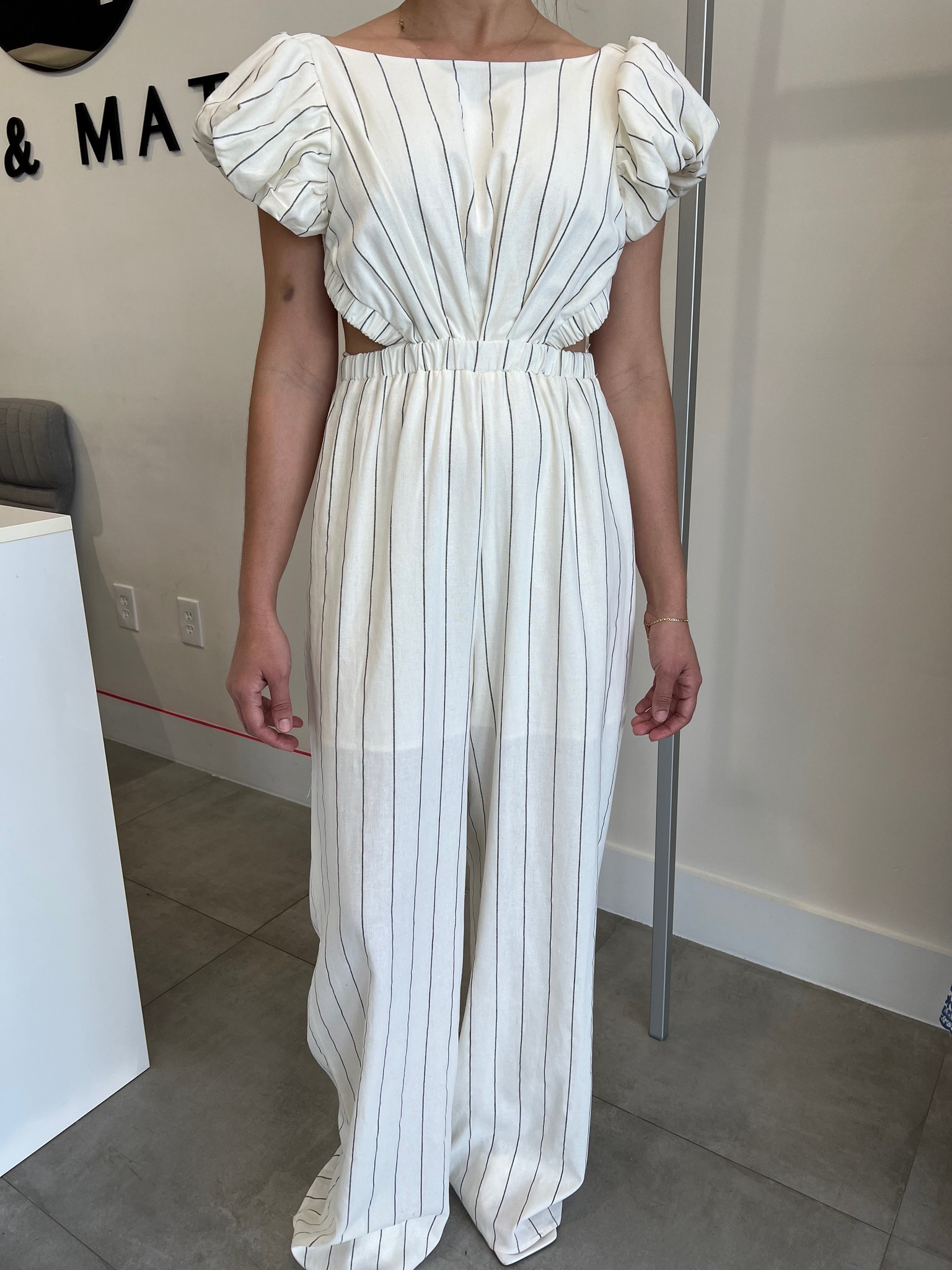 Tracy Linen Stripe Open Back Jumpsuit Mix & Match Miami