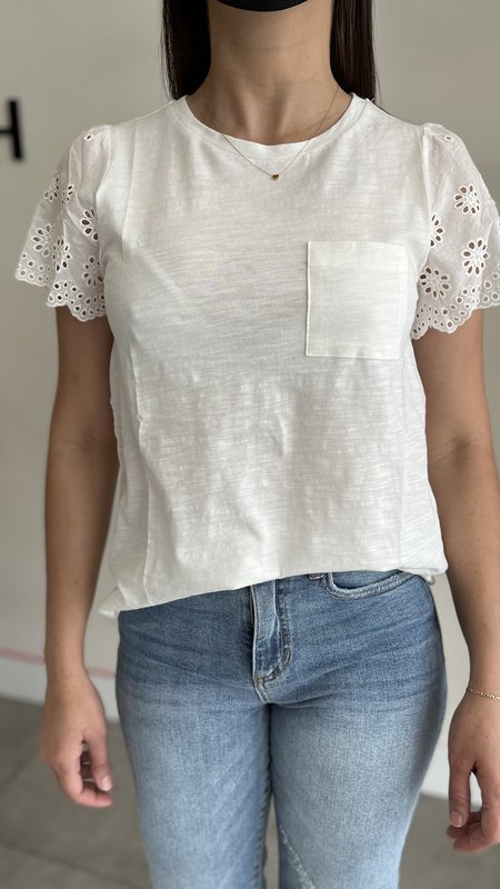 Lilith Eyelet Lace Flutter Sleeve Top