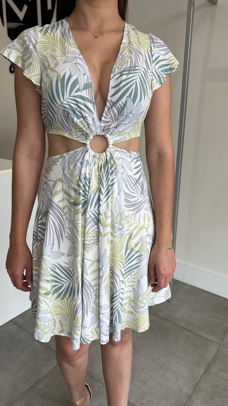 Delaney Tropical Print Cut Out Dress