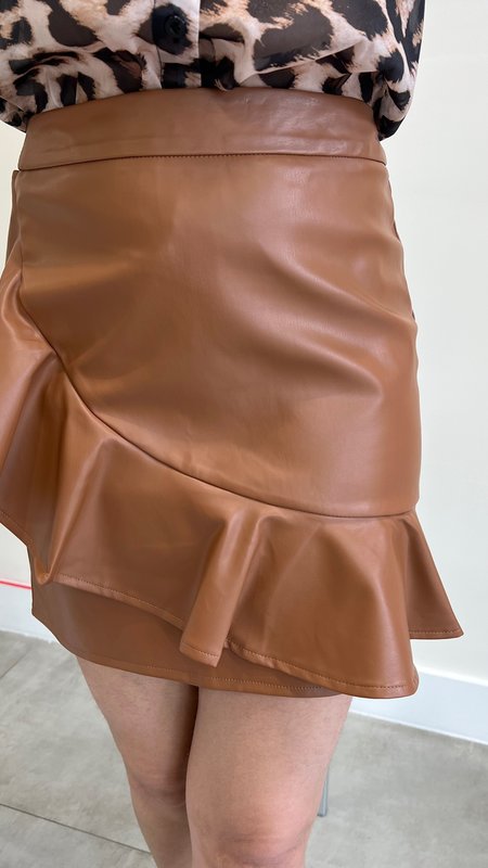 Georgia Ruffle Detail Faux Leather Skirt