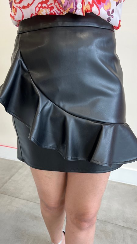 Ember Ruffle Detail Faux Leather Skirt
