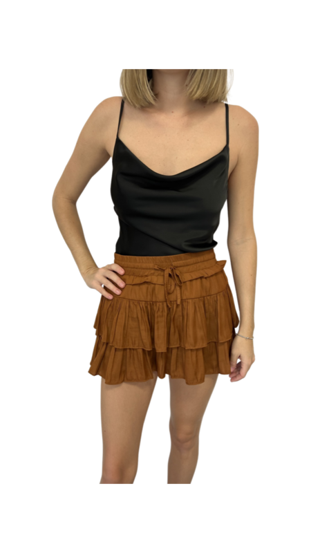 Tori Tiered Satin Mini Skirt