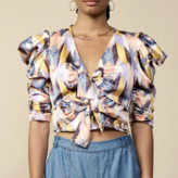 Analia Front Tie Cropped Blouse Half Sleeve