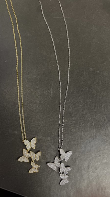Sterling Silver- Four Hanging Butterflies Necklace