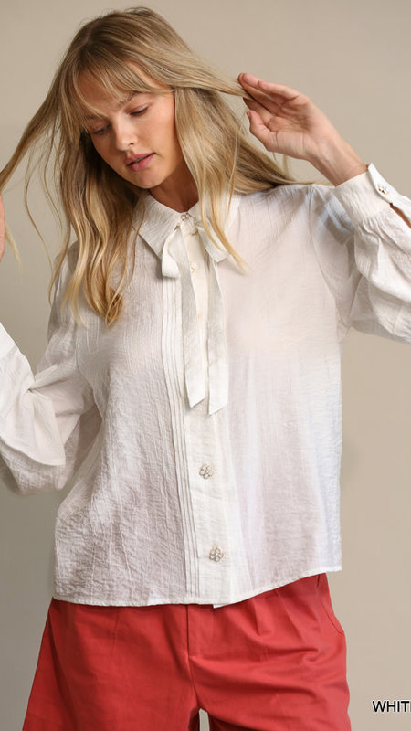 Madison- Button Down Blouse With Flower Detail Buttons