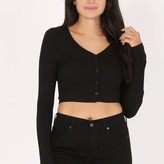 Abigail Button Down Rib Long Sleeve Crop Top