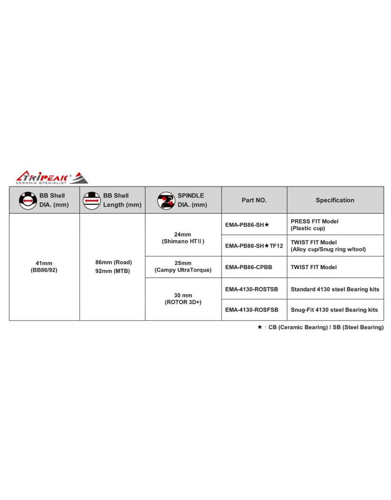 TriPeak BB86/92-shimano 24 Ceramic Bottom Bracket