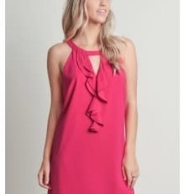 Hot Pink Ruffled Halter Dress