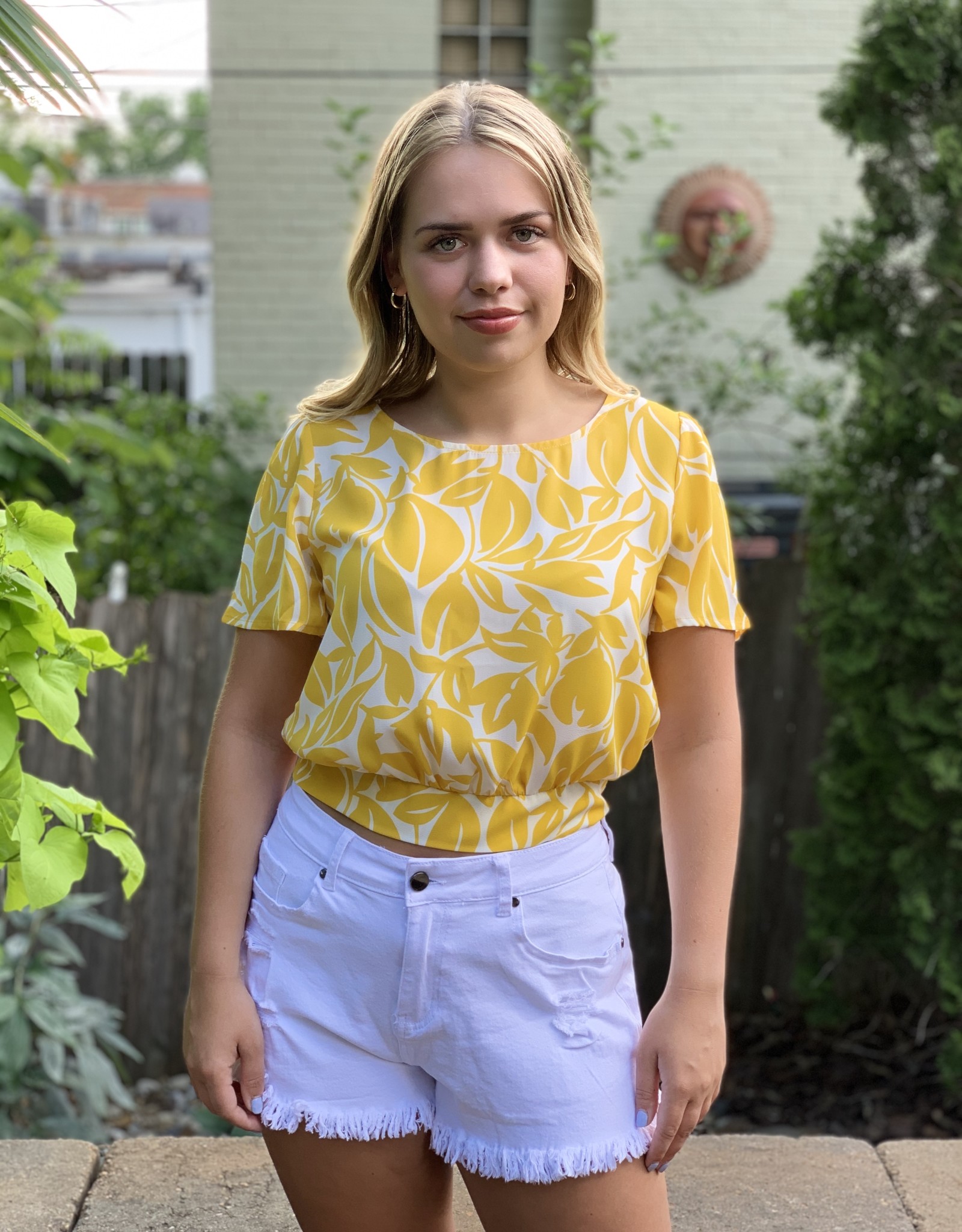 Yellow Printed top with Tie back