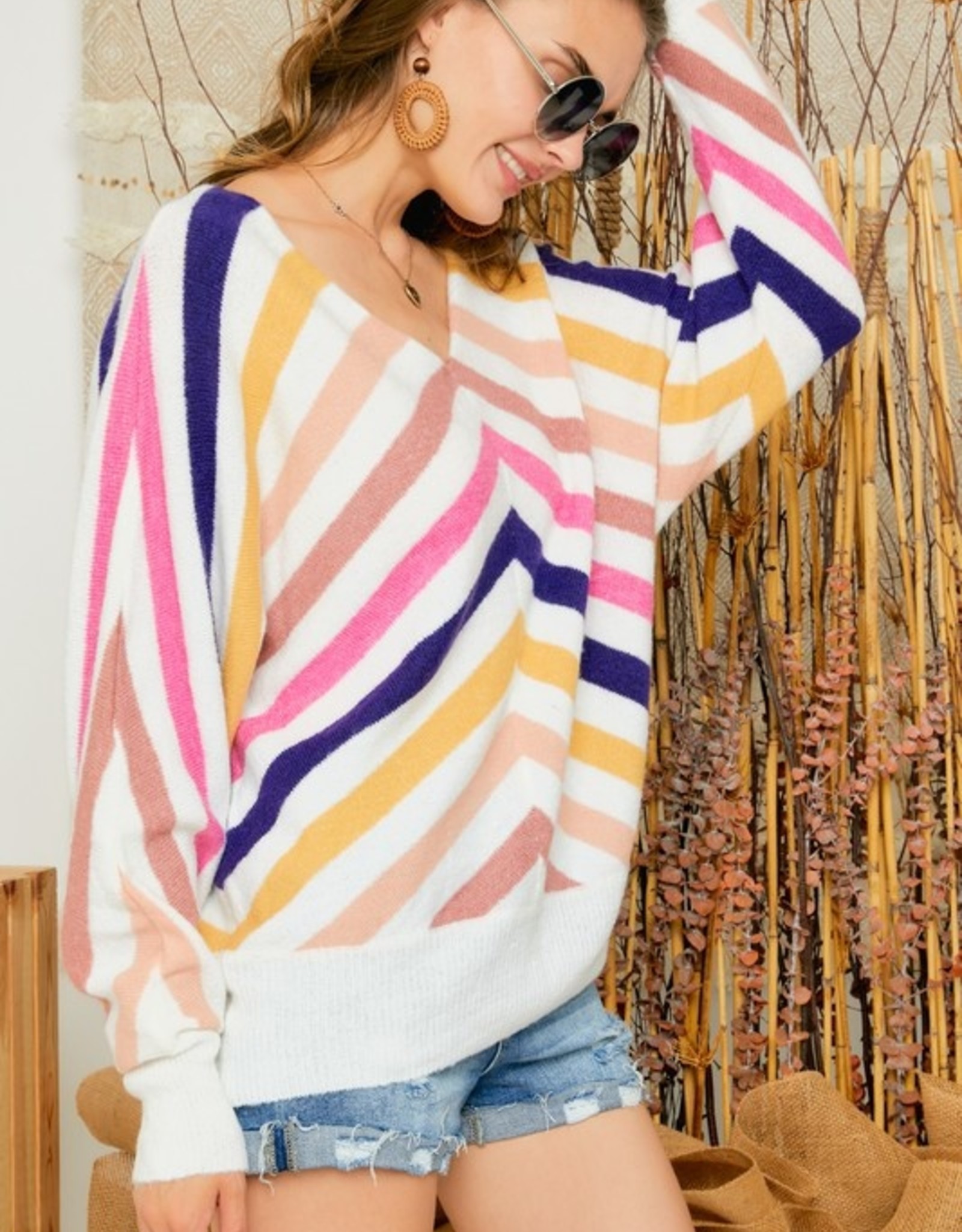 Multi Stripe U Neck Knit Sweater