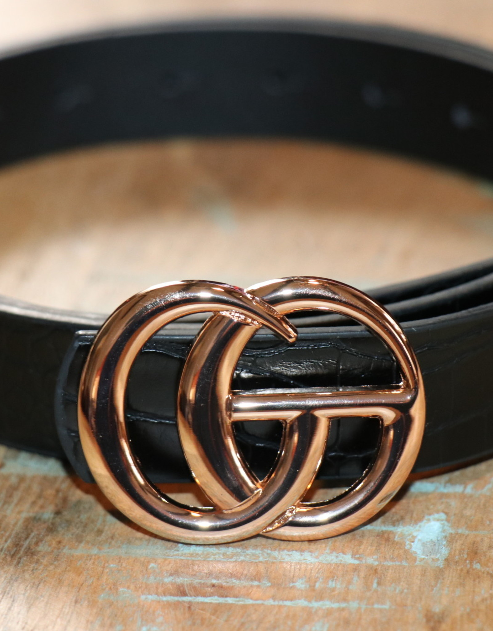 Gold Buckle with Black Patterned Strap